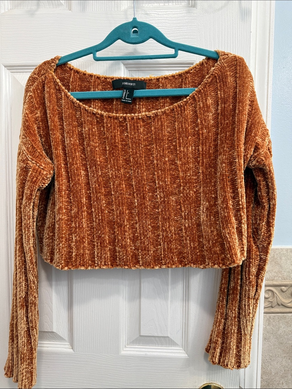 Forever 21 Ribbed Chenille Cropped Sweater - Burnt Orange Size S